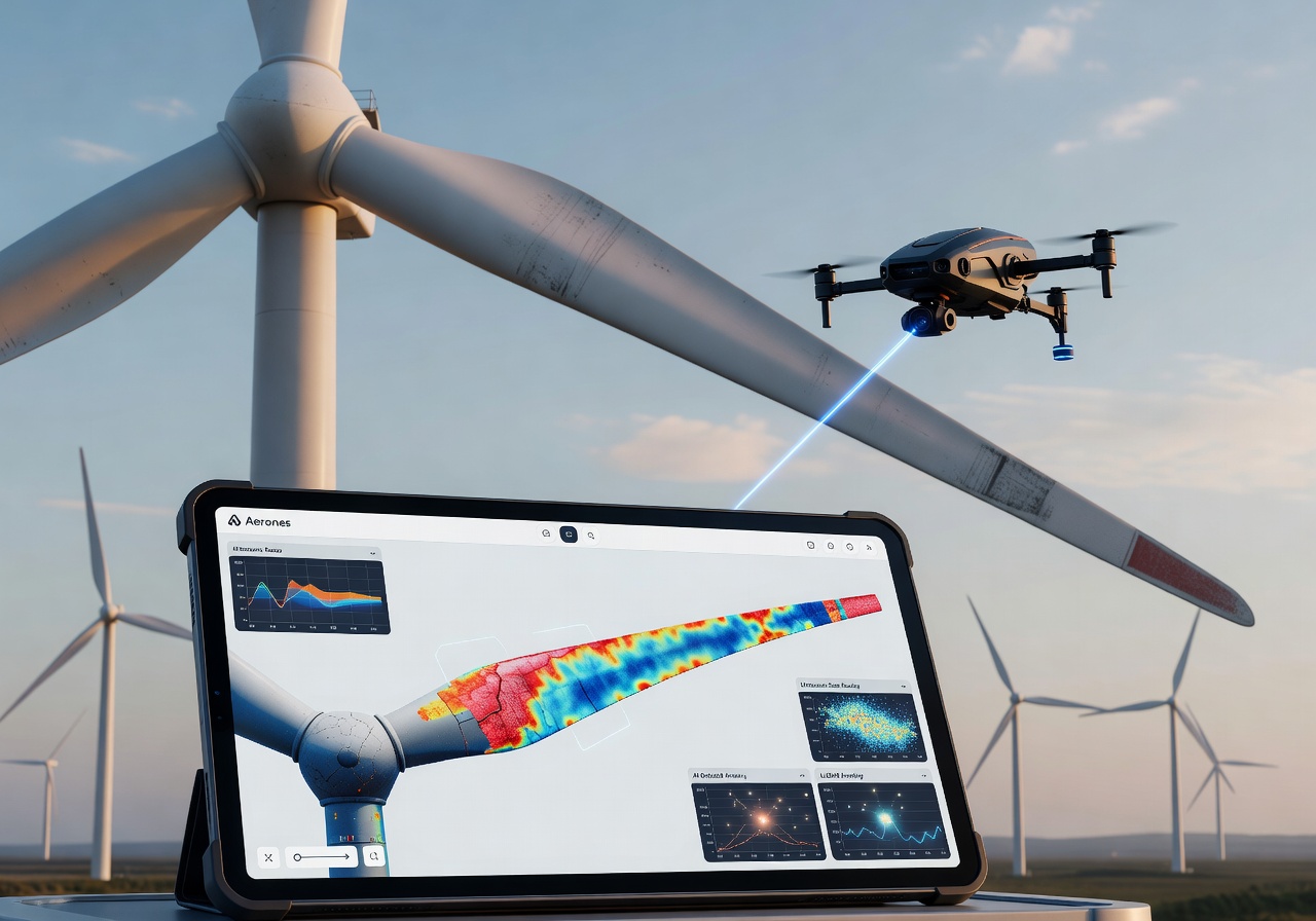 Aerones AI inspection software wind turbine blade analysis