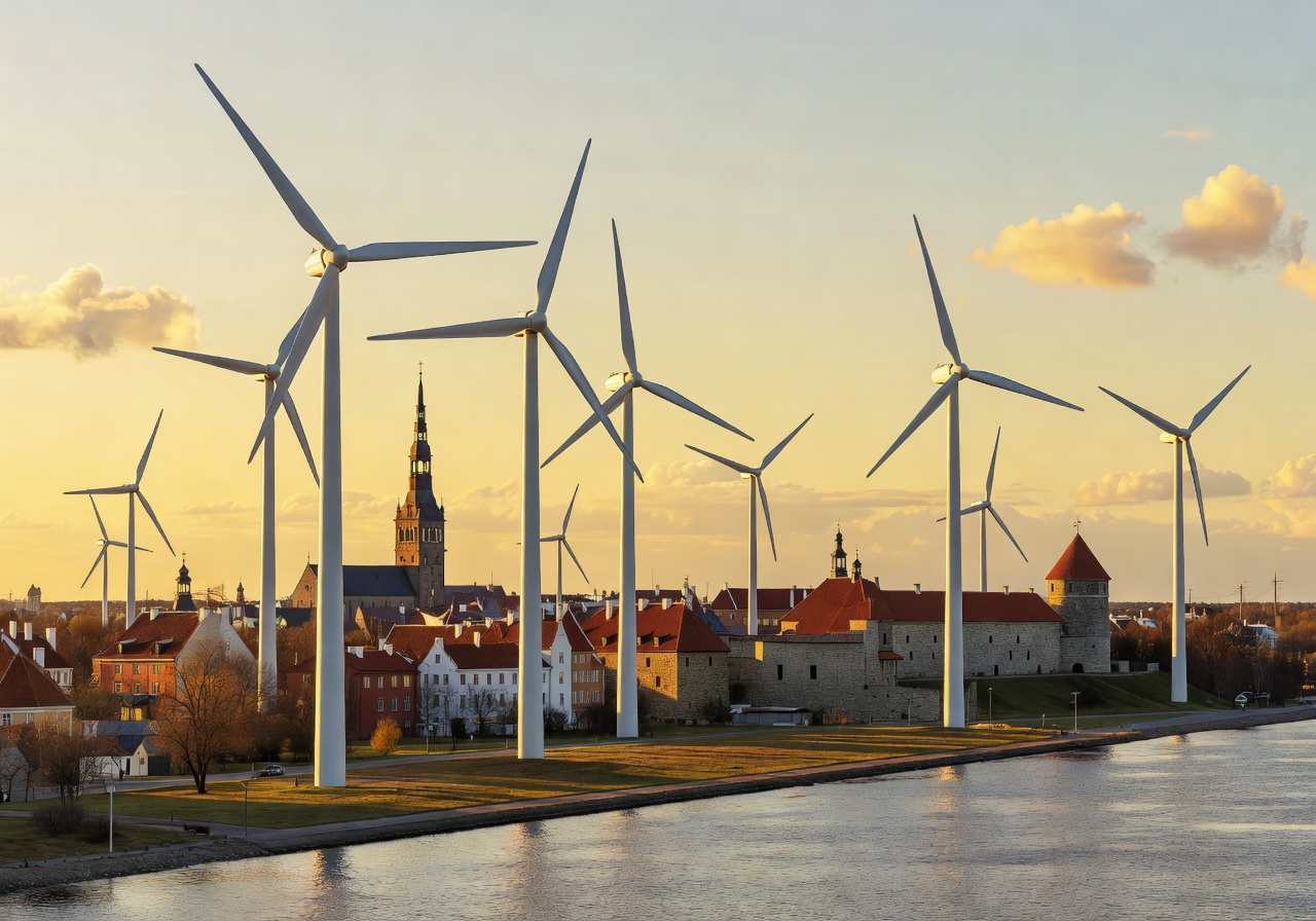 Finland Helsinki skyline renewable wind turbines Nordic clean energy