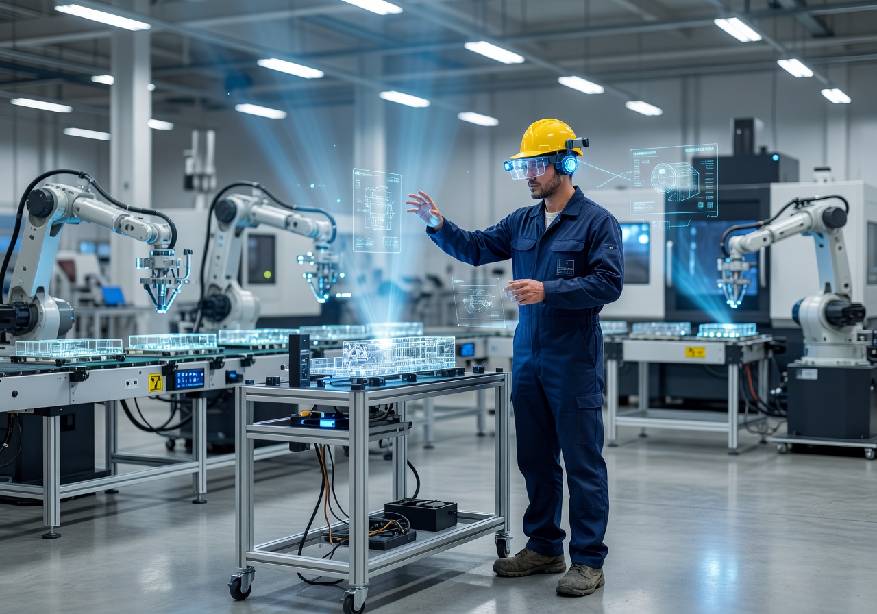 Lightguide industrial engineer using AR system factory