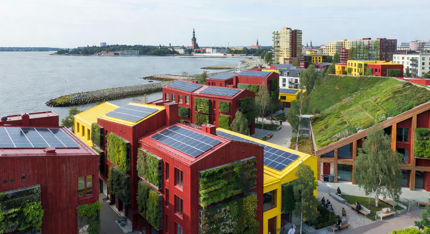 Riga Latvia sustainable architecture Baltic red yellow cityscape